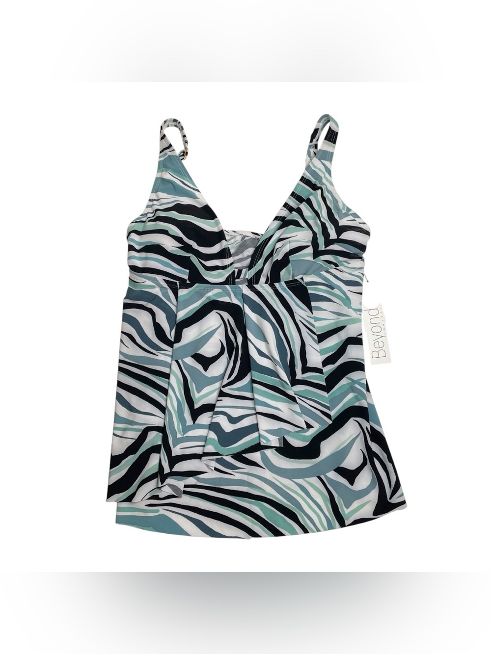 Beyond Control Printed Tankini Swim Top Blue Zebra Size 8 New NWT